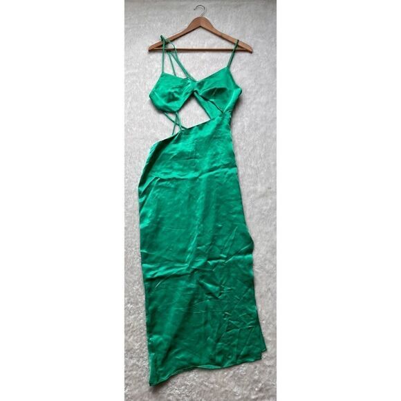 NWOT Zara Blogger’s Favorite Green Asymmetric Cut Out Satin Effect Midi Dress - Picture 12 of 16